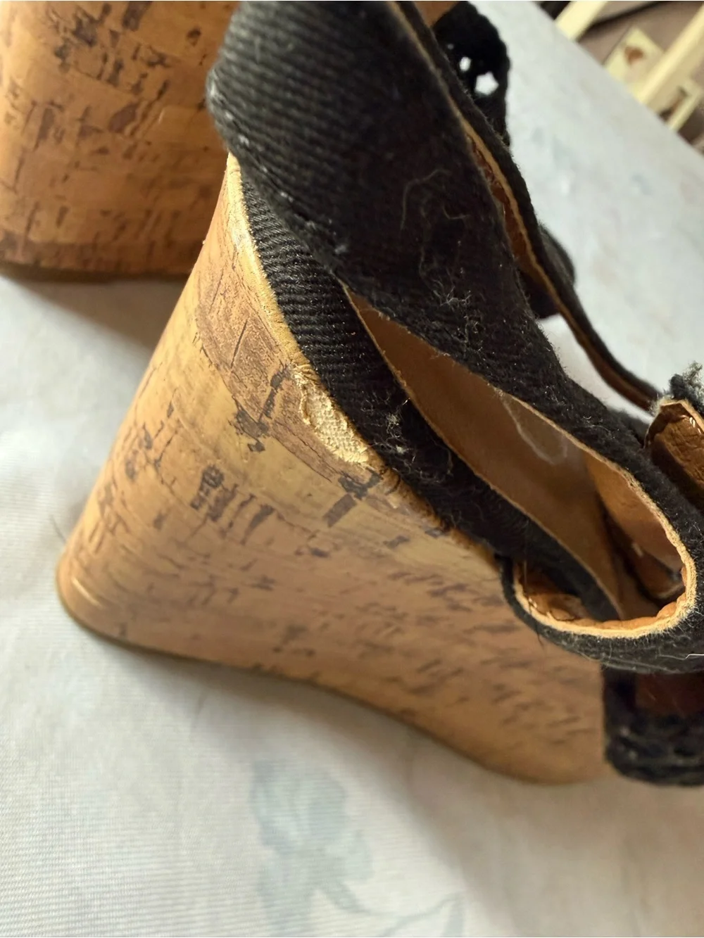 Black Woven Cork Wedge Sandals - Women size 8
